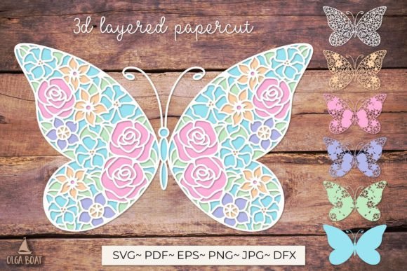 3D Butterfly Flower Layered SVG for Crafts & Graphics