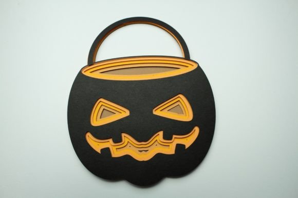 3D SVG Halloween Design: Bucket with Grinning Face Layered Template