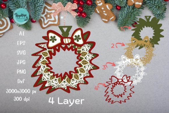 3D SVG Wreath Christmas Ornament for Digital Sellers