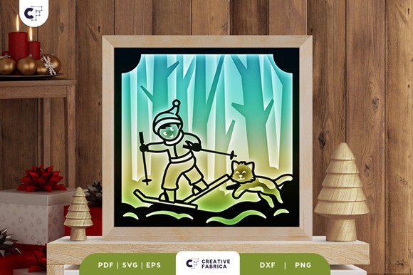 Boy with a Cat in Winter Forest 3D SVG for Christmas Crafting
