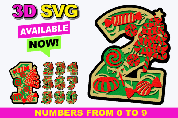 Christmas Candies Numbers 3D SVG for Crafts & Graphics