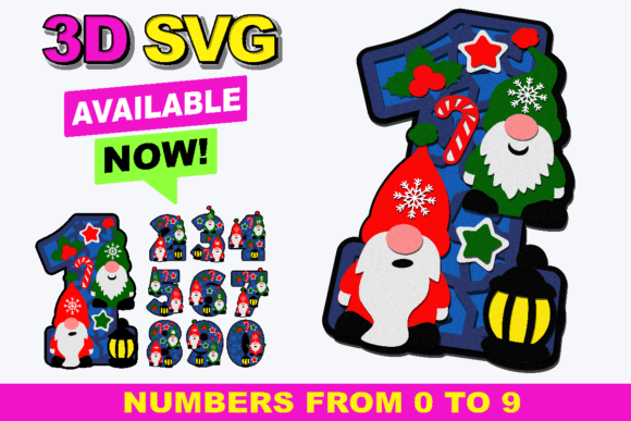Christmas Gnome Numbers 3D SVG – A Festive Design Asset for Crafts and Graphics