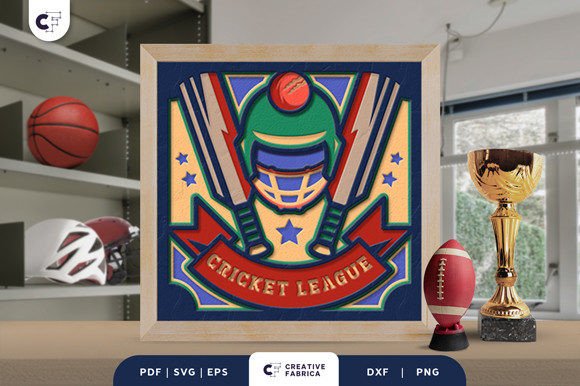 Cricket League 3D Shadow Box SVG for Lifestyle & Hobbies Branding