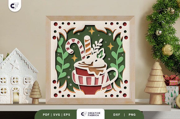 Cute Christmas Hot Drink 3D Shadow Box: Festive 3D SVG for Seasonal Branding