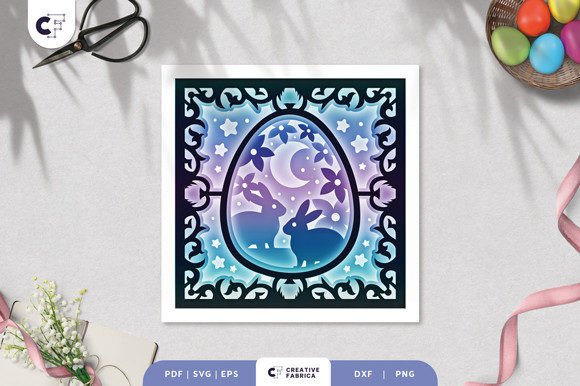 Easter Egg with Bunnies 3D Shadow Box: Festive 3D SVG for Seasonal Branding