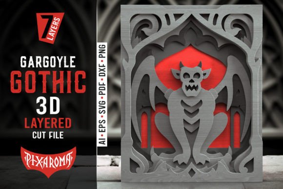 Gargoyle Gothic Shadowbox 3D Layered: A Bold 3D SVG for Shadow Box Branding