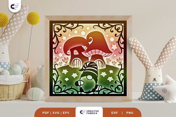 Gnome with Mushroom Houses 3D SVG for Easter Content Design