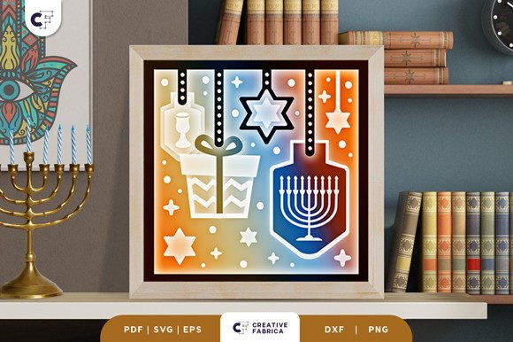 Hanging Menorah Candles 3D Shadow Box – A Festive 3D SVG for Jewish Celebrations