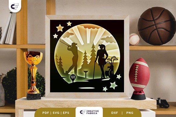 Man and Woman Golf 3D Shadow Box SVG for Lifestyle & Hobbies Branding