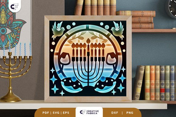 Menorah 3D Layered Paper Cut: A Festive 3D SVG for Jewish Celebrations