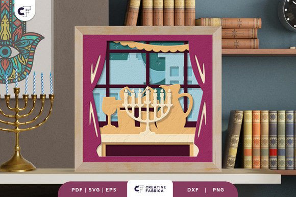 Menorah Candle 3D Shadow Box Paper Cut – A Festive 3D SVG for Jewish Celebrations