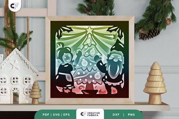 Mr and Mrs Claus 3D Shadow Box Paper Cut – A Festive 3D SVG for Christmas Branding