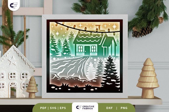 Retro Christmas Village 3D Shadow Box: Festive 3D SVG for Seasonal Branding