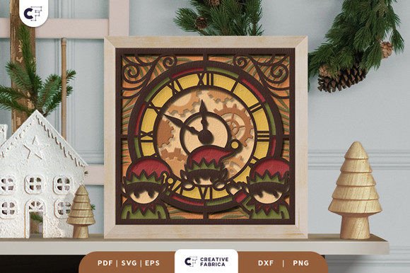 Retro Elves on the Vintage Clock 3D SVG for Christmas Campaigns
