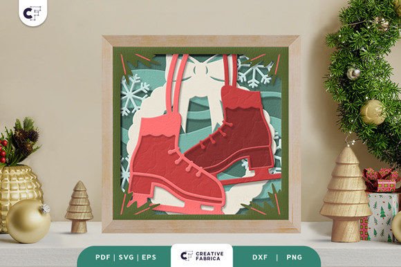 Retro Ice Skating Shoes 3D Paper Cut: A Festive 3D SVG for Christmas-Themed Blog Graphics