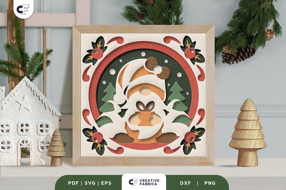 Retro Winter Gnome 3D Shadow Box: Festive 3D SVG for Christmas Branding