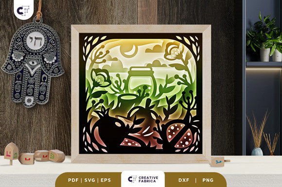 Rosh Hashanah Food 3D Shadow Box: A Festive 3D SVG for Jewish Celebrations Branding