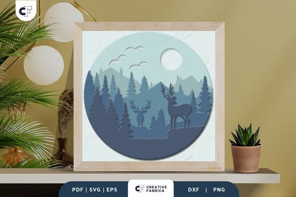 Two Deer on the Mountain 3D Paper Cut