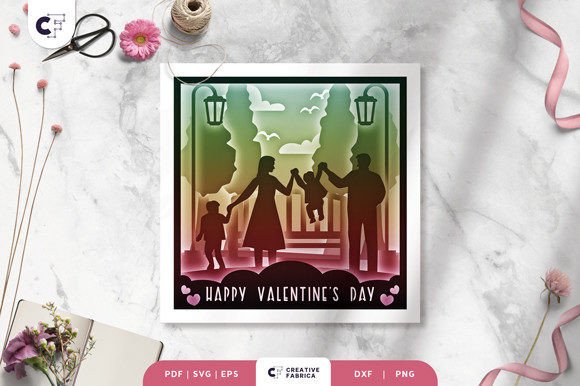 Valentine's Day for Family 3D Shadow Box – A Festive 3D SVG for Holiday Branding